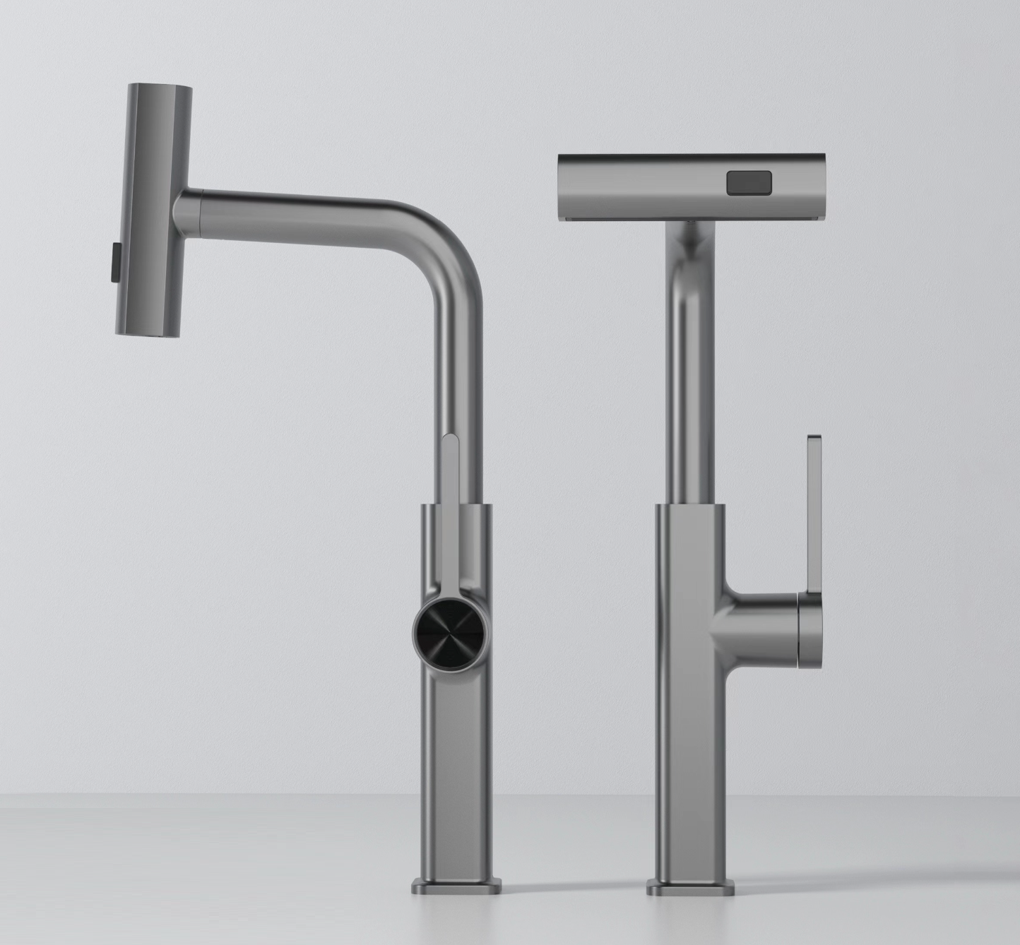 Waterfall Pillar Sink Mixer - Grey
