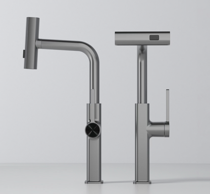 Waterfall Pillar Sink Mixer - Grey