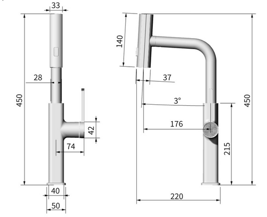 Waterfall Pillar Sink Mixer - Grey