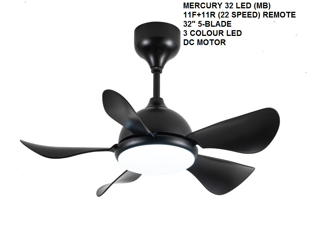Rezo DC Motor LED Ceiling Fan (32") - 5 ABS Blade with 18 Speed Remote Control - Matte Black