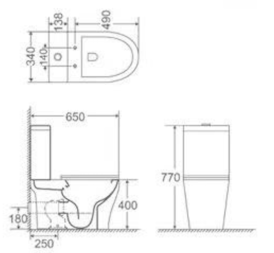 ELEXI Washdown Rimless WC Complete Set (S-250mm) - White