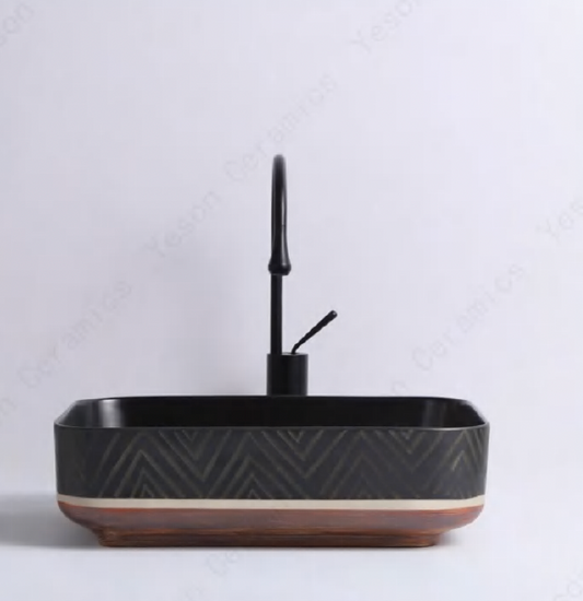 Rectangular Above Counter Wash Basin - Art Pattern & Black