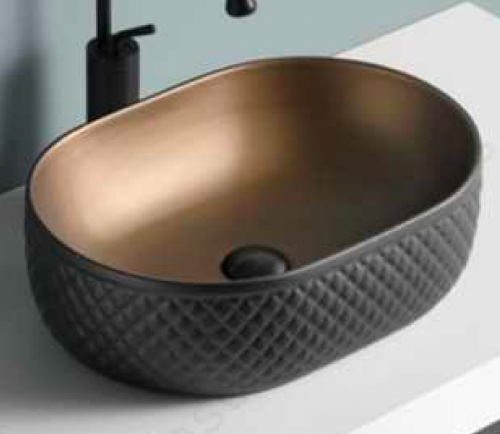 Oval Above Counter Wash Basin - Matt Black & Red Copper