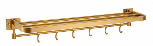 SUS304 Towel Rack with Hooks - Matt Gold