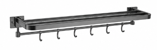 SUS304 Towel Rack with Hooks - Grey