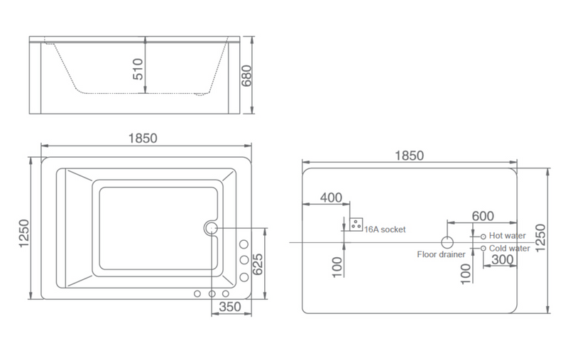 Built In Long Bath without Panel - White