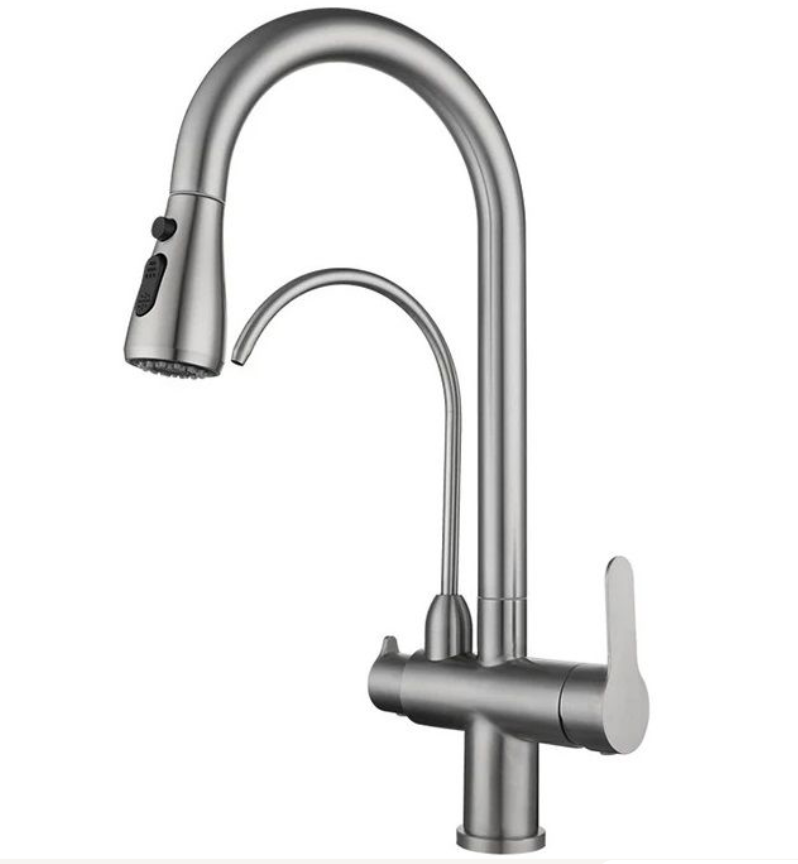 Pillar Sink Mixer c/w Filter Tap - Satin