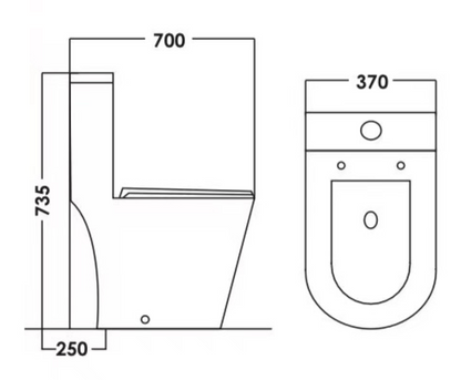 TERA Washdown Rimless WC Complete Set with PP Seat Cover (S-250mm) - White
