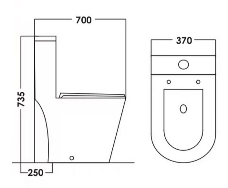 TERA Washdown Rimless WC Complete Set with PP Seat Cover (S-250mm) - White