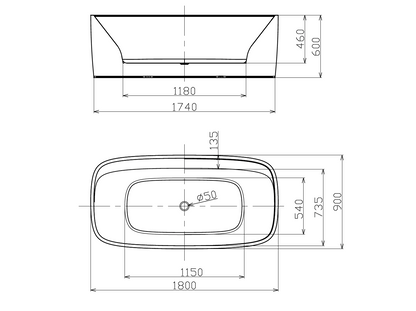 Waterfall Massage Bathtub c/w Waste - White