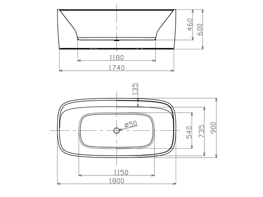 Waterfall Massage Bathtub c/w Waste - White
