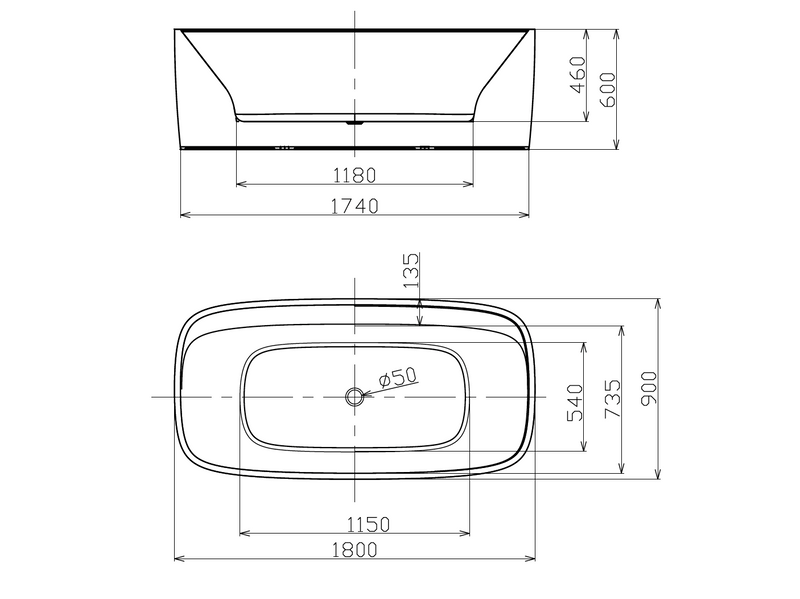 Waterfall Massage Bathtub c/w Waste - White