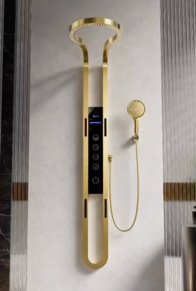 Waterfall Exposed Shower Panel - Matt Gold