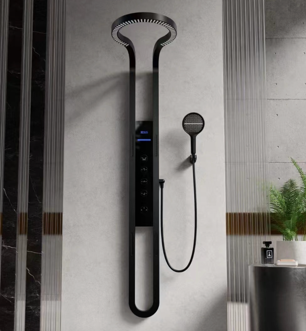 Waterfall Exposed Shower Panel - Matt Black