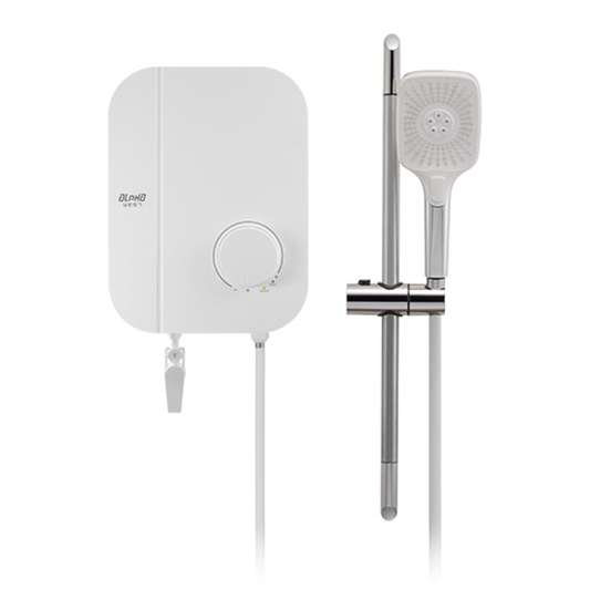Alpha Instant Water Heater (DC Pump)  c/w Hand Shower Bar Set - White Chiffon