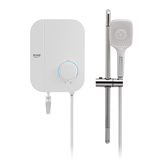 Alpha Neon Instant Water Heater (DC Pump) c/w Hand Shower Bar Set - White Chiffon