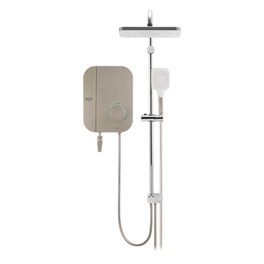 Alpha Neon Instant Water Heater (DC Pump) c/w 3 in 1 Shower Slide Bar - Gold Cotton