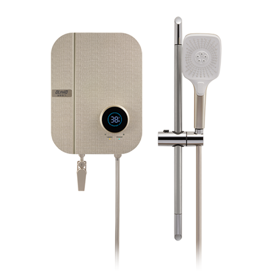 Alpha Digital Instant Water Heater (DC Pump) c/w Hand Shower Bar Set - Gold Cotton