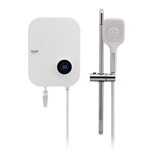 Alpha Digital Instant Water Heater (DC Pump) c/w Hand Shower Bar Set - White Chiffon