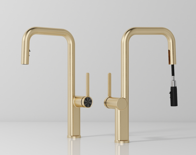 Single Lever Pull-Down Pillar Sink Mixer - Brushed Rose Gold