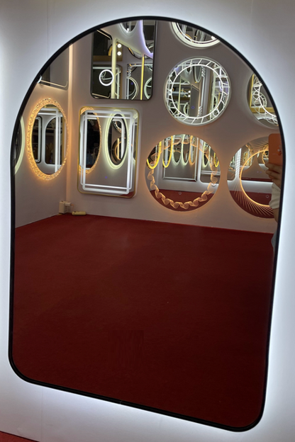 Arch Shaped LED Mirror with Frame - Matt Gold