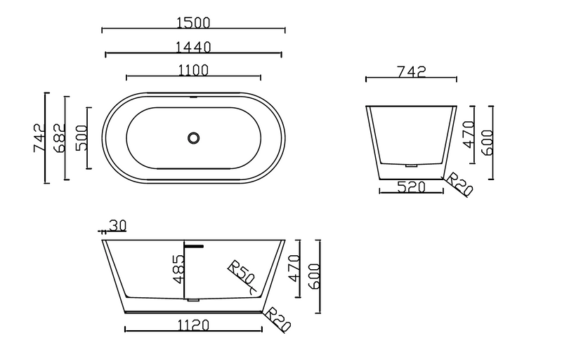Free Standing Bathtub - White
