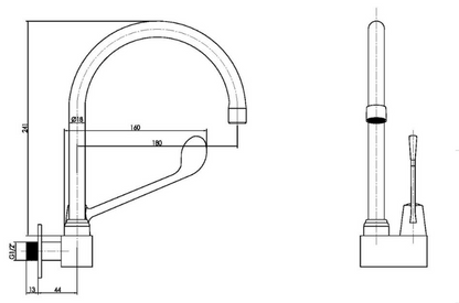 Wall Mounted Cold Tap with Long Handle - Chrome