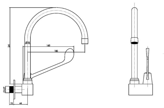 Wall Mounted Cold Tap with Long Handle - Chrome
