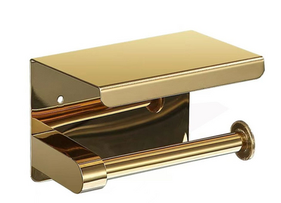 SUS304 Paper Holder with Shelf - Matt Gold