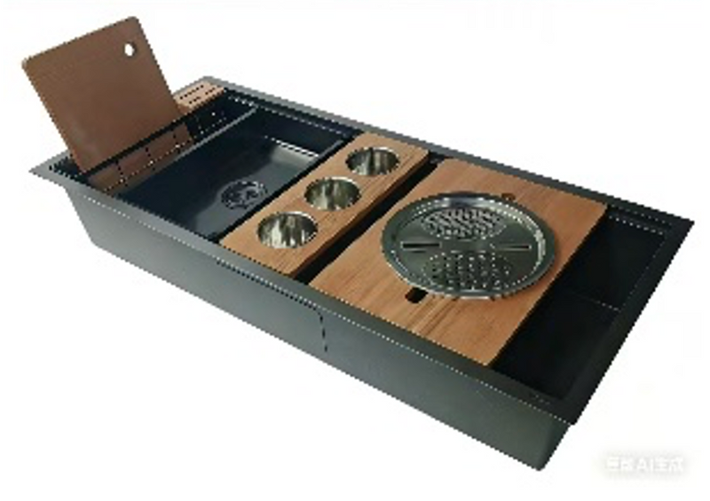 SUS304 Single-Tier Single Bowl Mini Nano Workstation Sink c/w Wooden Chopping Board, Caddy with Knife Block, Colander, Sauce Plate, Cutter & Mixing Bowl Tray