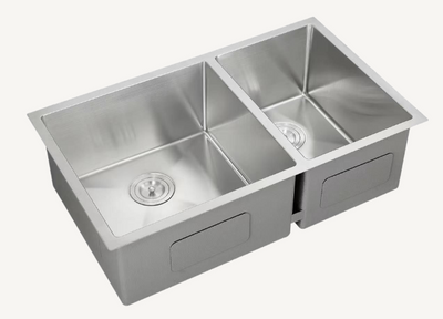 SUS304 Double Bowl Sink SUS304 Double Bowl Kitchen Sink c/w Roll-Up Rack & Basket - Black