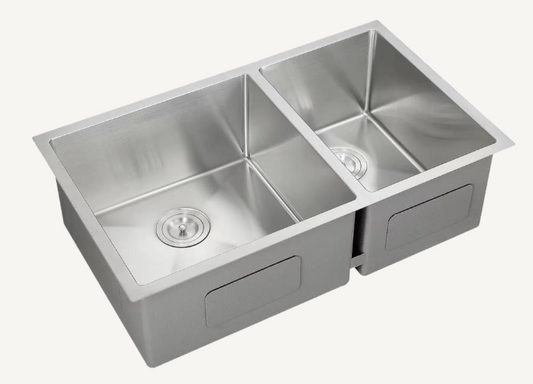 SUS304 Double Bowl Sink SUS304 Double Bowl Kitchen Sink c/w Roll-Up Rack & Basket - Black