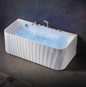 Massage Bath Tub with Faucet and Waste, with 1HP Motor, 4pcs Middle Jets, 8pcs Small Jets, 1meter Waterfall with 8pcs Led Light - White