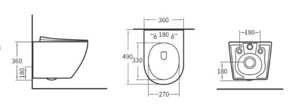 Washdown Spinning Flush Wall Hung WC Complete Set (P-180mm) - White