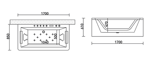 Massage Bath Tub with faucet and waste c/w 4pcs middle jets, 12pcs small jets and 10pcs air jets