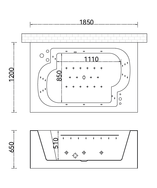 Massage Bath Tub with faucet and waste c/w 6pcs middle jets, 16pcs small jets and 16pcs air jets