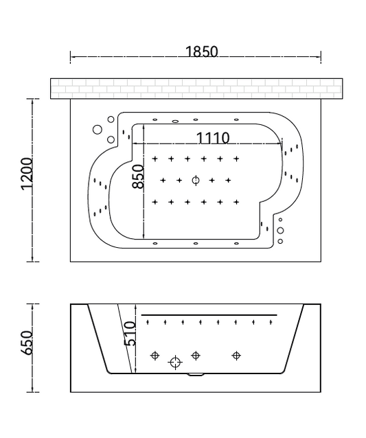 Massage Bath Tub with faucet and waste c/w 6pcs middle jets, 16pcs small jets and 16pcs air jets