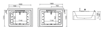 Massage Bath Tub (Right) with faucet c/w 4pcs big jets and 16pcs small jets