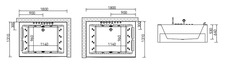 Massage Bath Tub (Right) with faucet c/w 4pcs big jets and 16pcs small jets