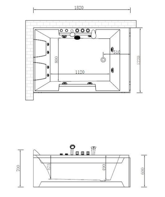 Massage Bath Tub (Right) with faucet c/w 4pcs big jets, 2pcs middle jets and 4pcs small jets