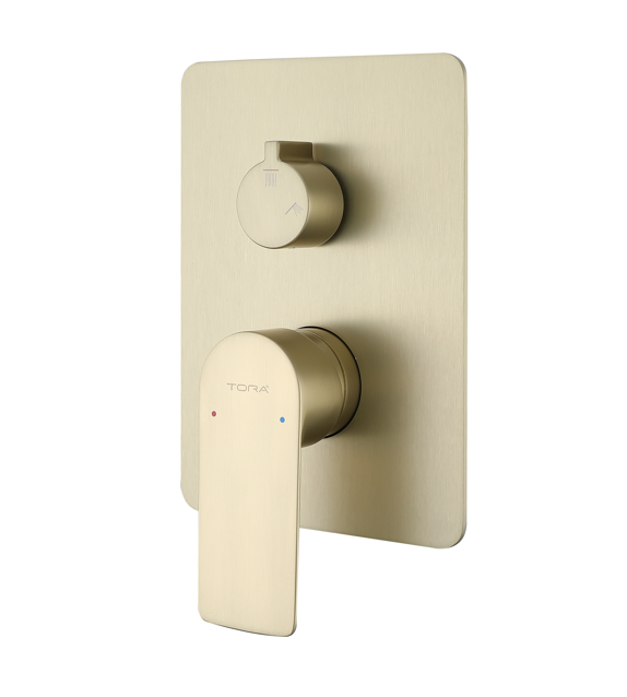 Three Way Concealed Bath Mixer with Diverter - Matt Gold