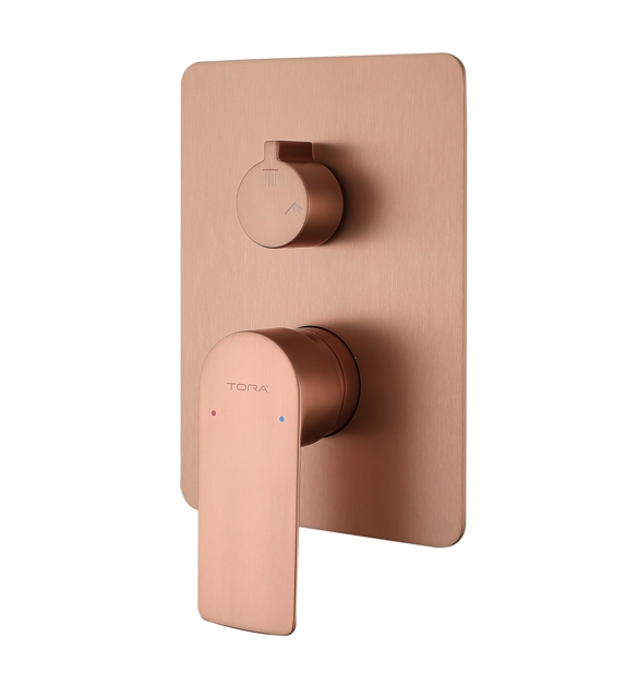 Two Way Concealed Bath Mixer with Diverter - Brushed Rose Gold