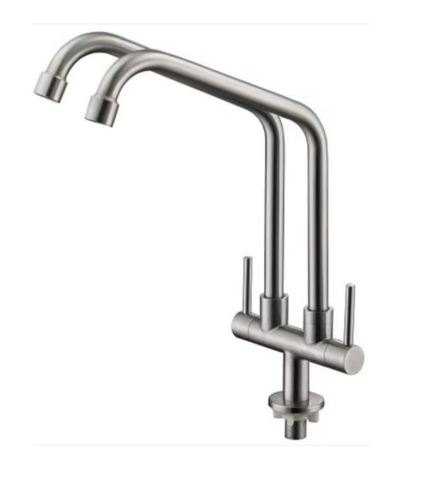 SUS304 Double Spout Pillar Sink Tap - Satin