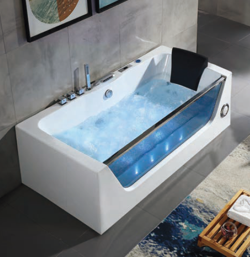 Massage Bathtub with Faucet and Waste c/w 3pcs Middle Jets, 8pcs Small Jets and 8pcs Air Jets - White