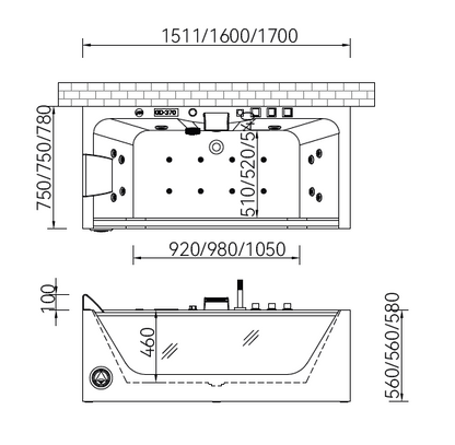 Massage Bathtub with Faucet and Waste c/w 3pcs Middle Jets, 8pcs Small Jets and 8pcs Air Jets - White