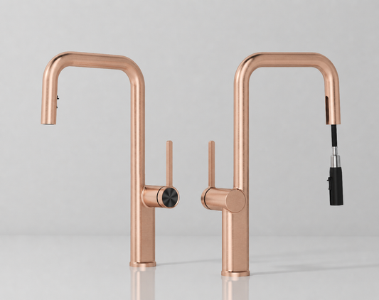 Single Lever Pull-Down Pillar Sink Mixer - Brushed Rose Gold