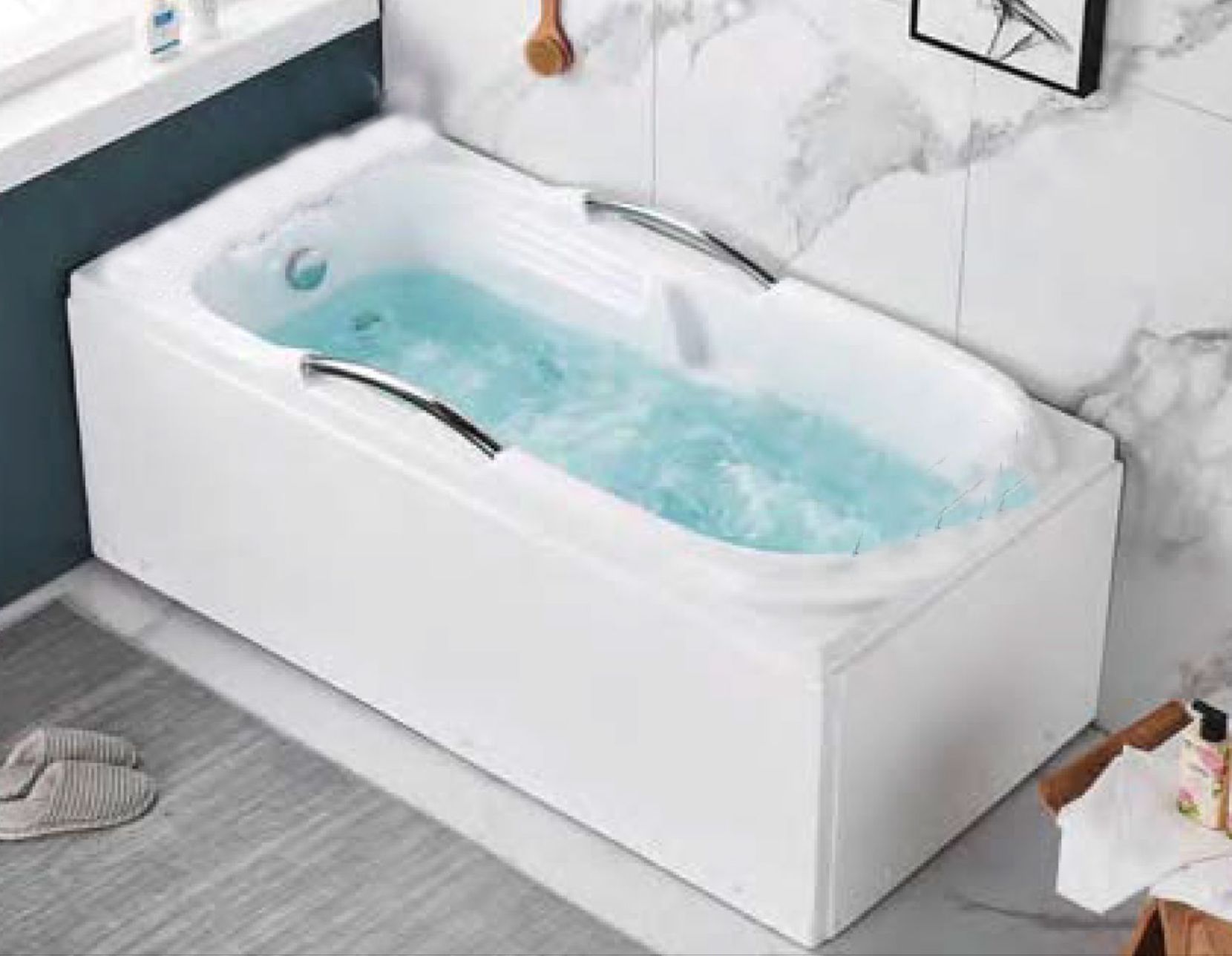 Free Standing Bathtub with Surport and Hand Drill c/w Waste - White