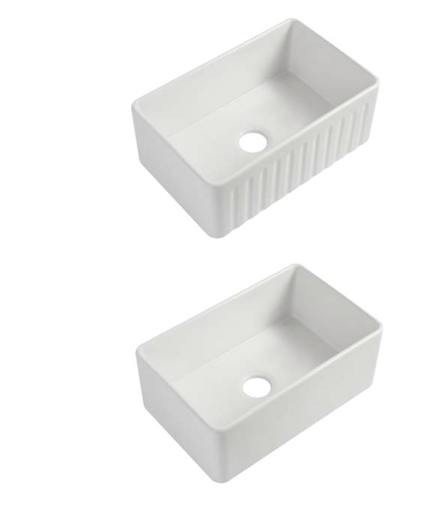 Ceramic Reversible Flat Single Bowl Apron Sink c/w Waste - White