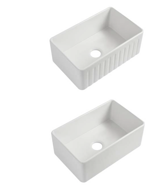Ceramic Reversible Flat Single Bowl Apron Sink c/w Waste - White