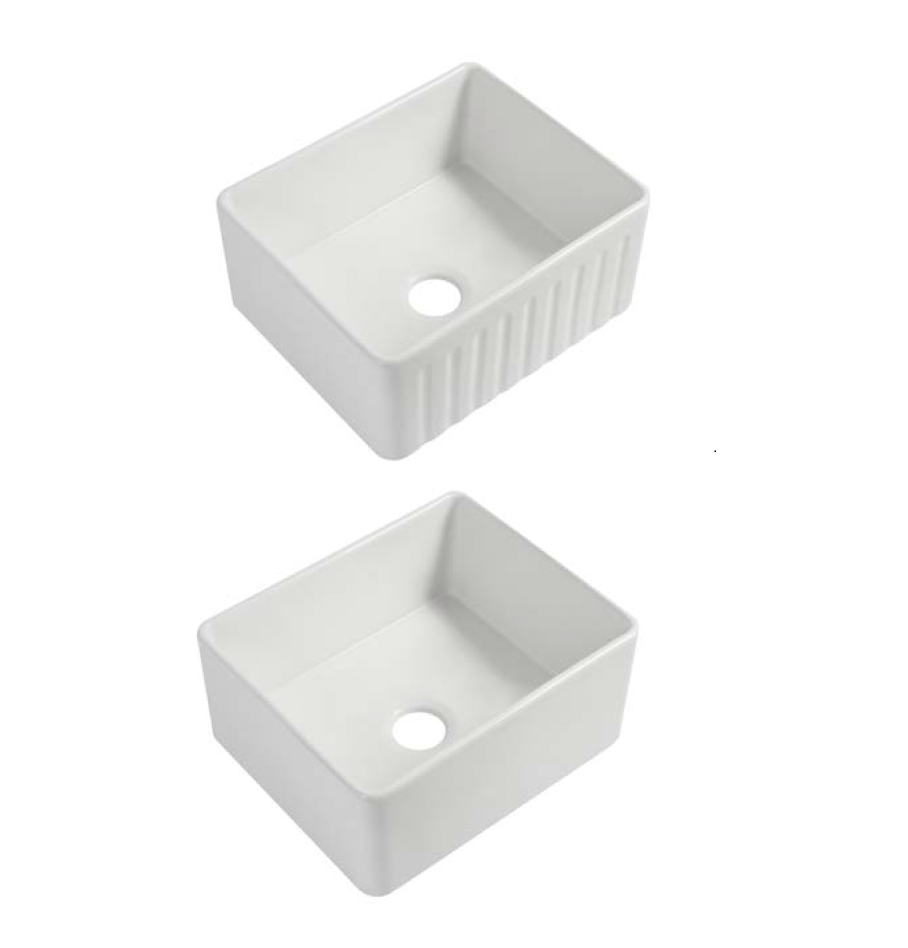 Ceramic Reversible Flat Single Bowl Apron Sink c/w Waste - White